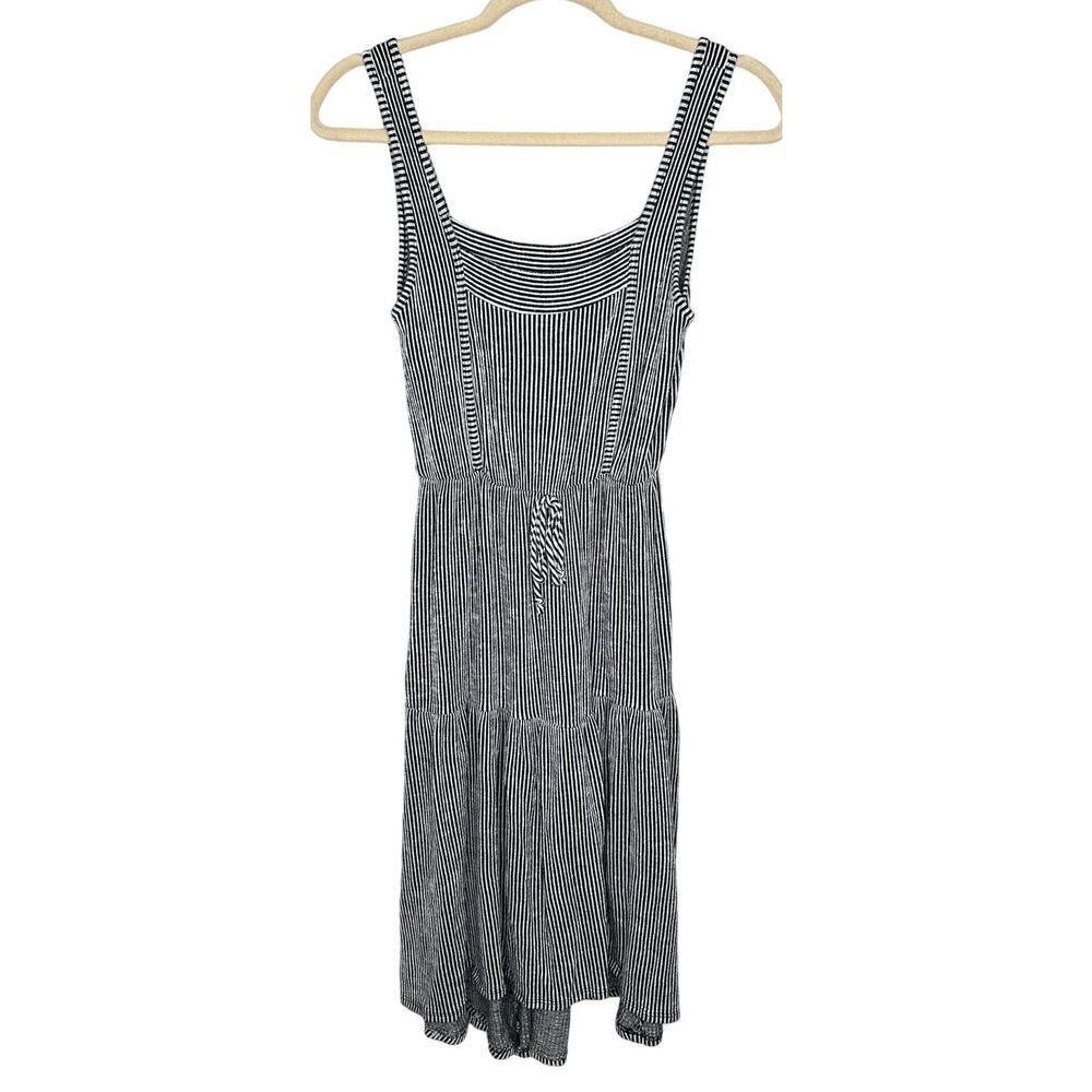 Caution To The Wind Striped Hi-Low Midi Dress Black White Sleeveless Soft Knit M